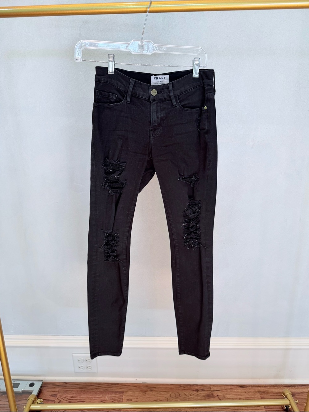 Frame Denim Black Ripped Skinny Jeans - Women's